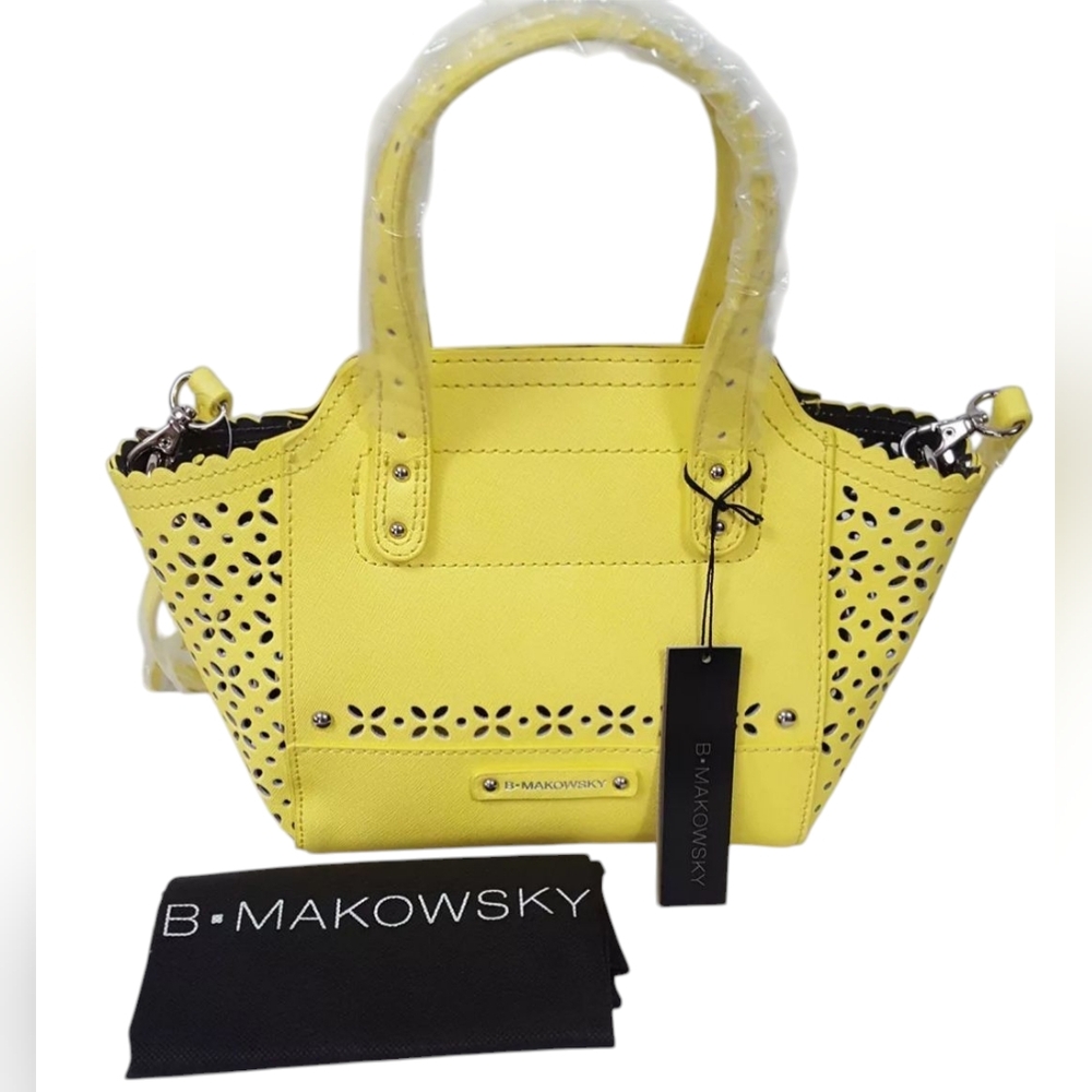 B. Makowsky - Saffiano Perforated Leather - Mini Tessa Crossbody – Yellow